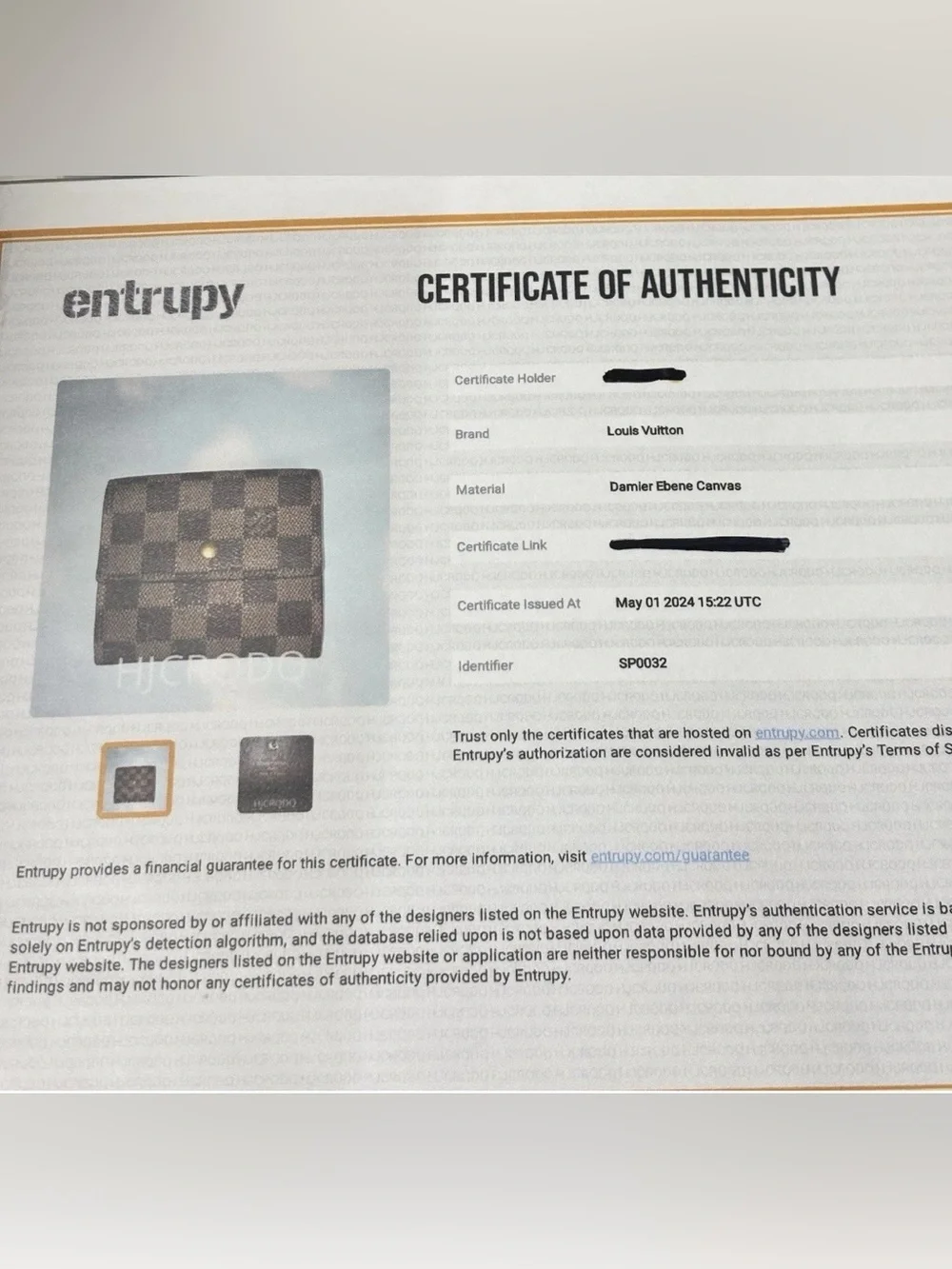 Authentic Louis Vuitton Damier Portefeuille Elise Wallet Purse. COA Included..